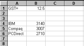 Spreadsheet for absolute addressing example